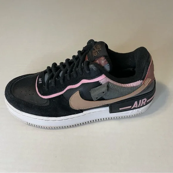 NIKE AIR FORCE 1 Shadow Low Top Leather Sneakers Black/Light Artic Size 7